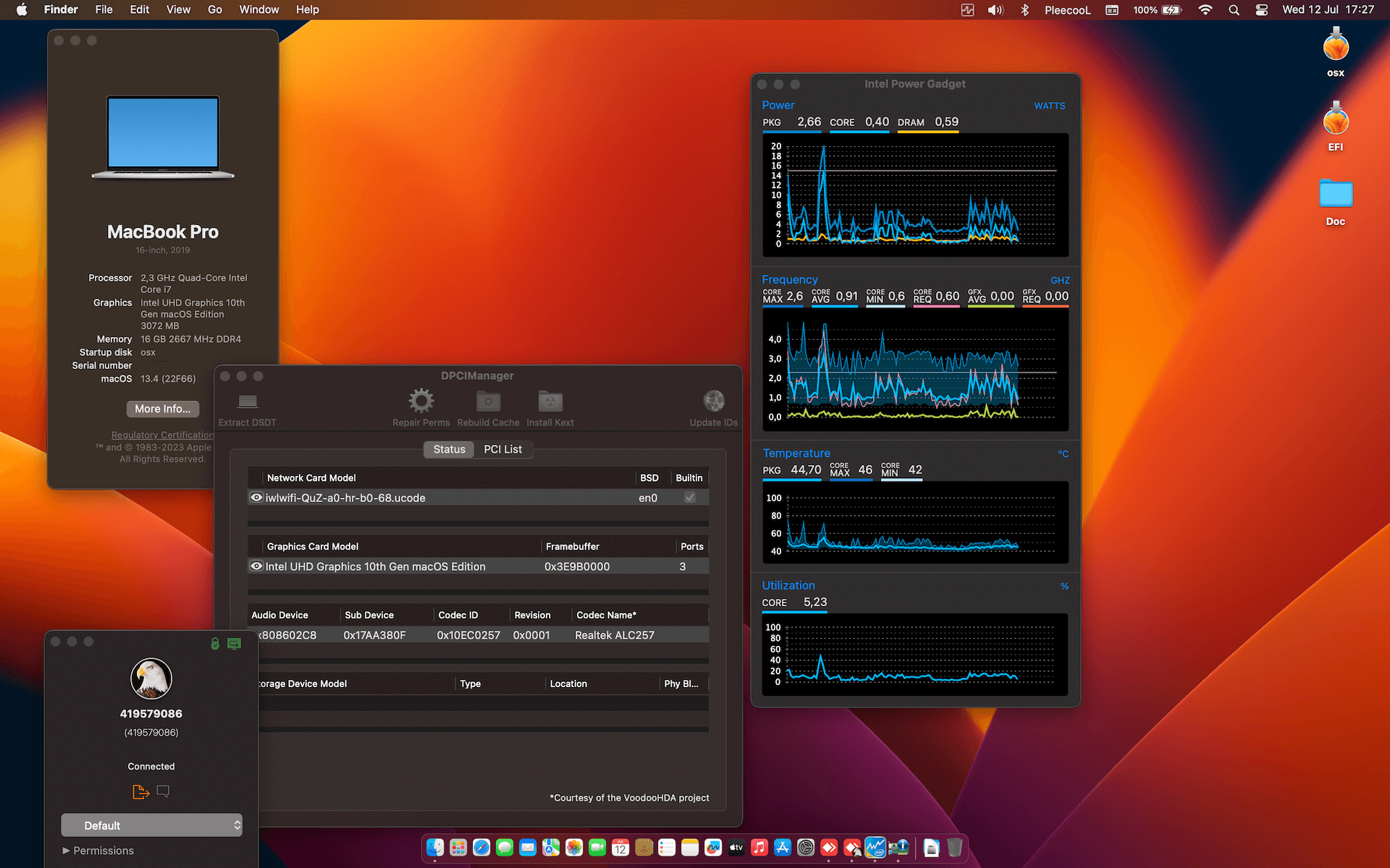 Success Hackintosh macOS Ventura 13.4 Build 22F66 in Lenovo Ideapad S540-13IML
